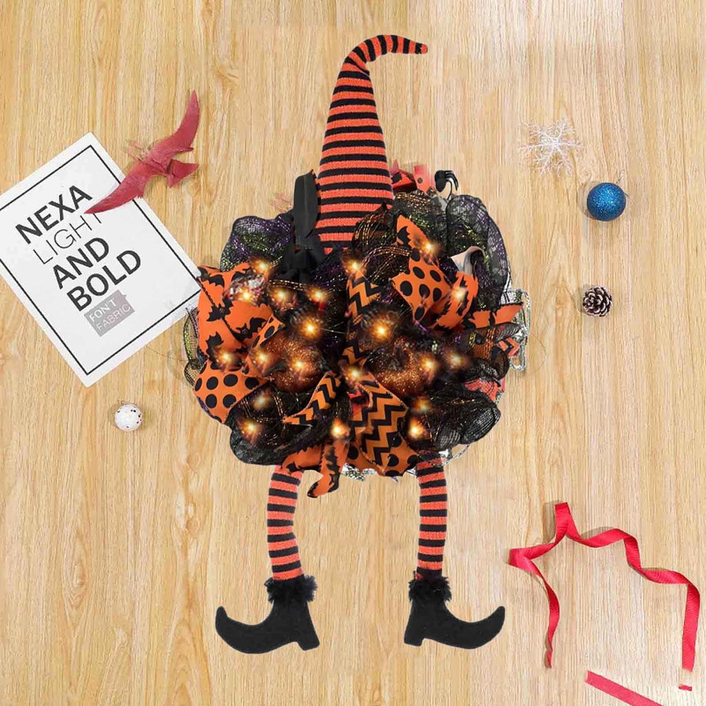 Bobomoti Halloween Wreath with Witch Legs Pumpkin Door Hanging Garland Front Door for Halloween Decorations Halloween Witch Garland on Clearance