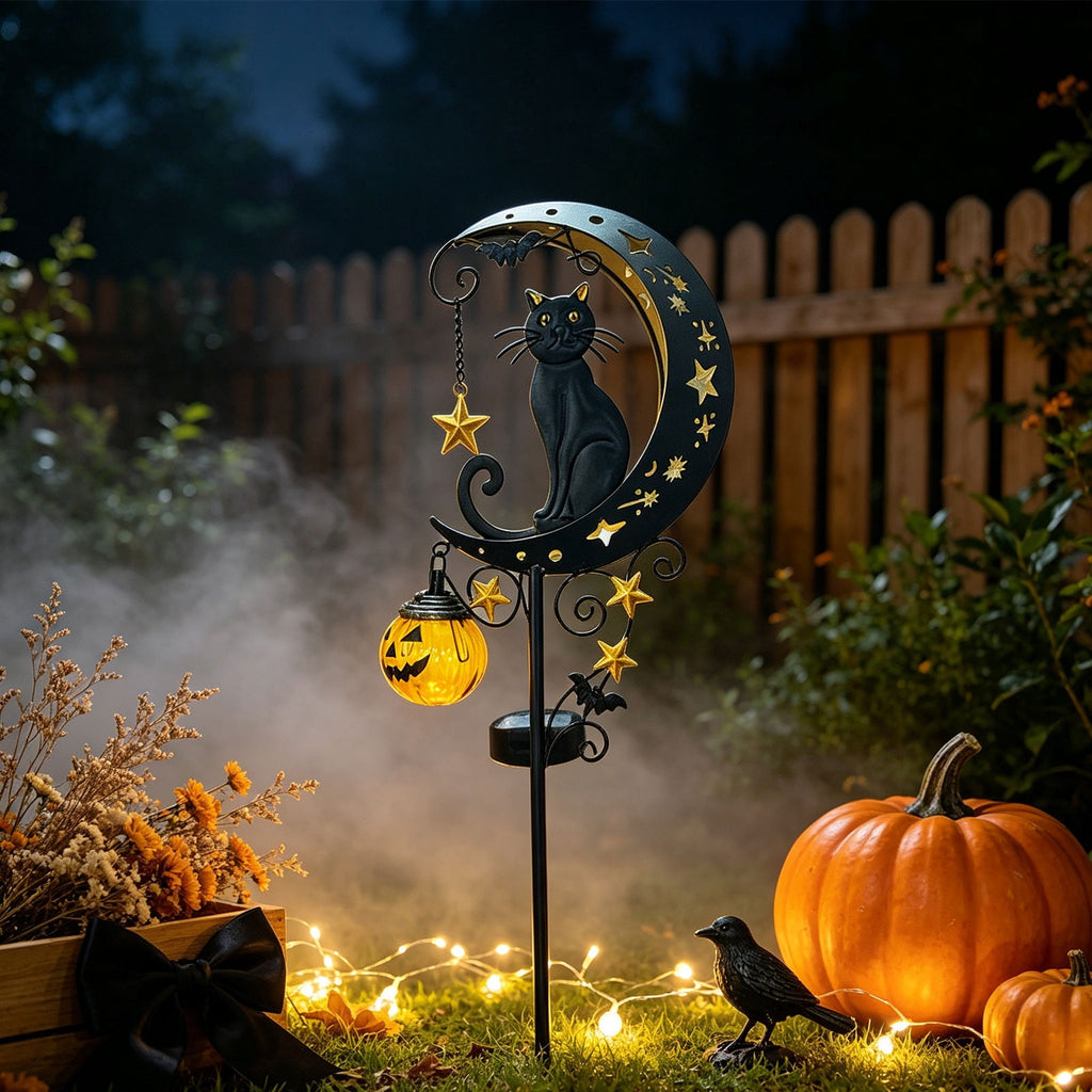 Solar Halloween Garden Stake Light, Bats & Spooky Ghosts Waterproof Solar Lantern Stake with Hanging Pumpkin, Outdoor Halloween Yard Decor for Garden Patio Lawn Pathway