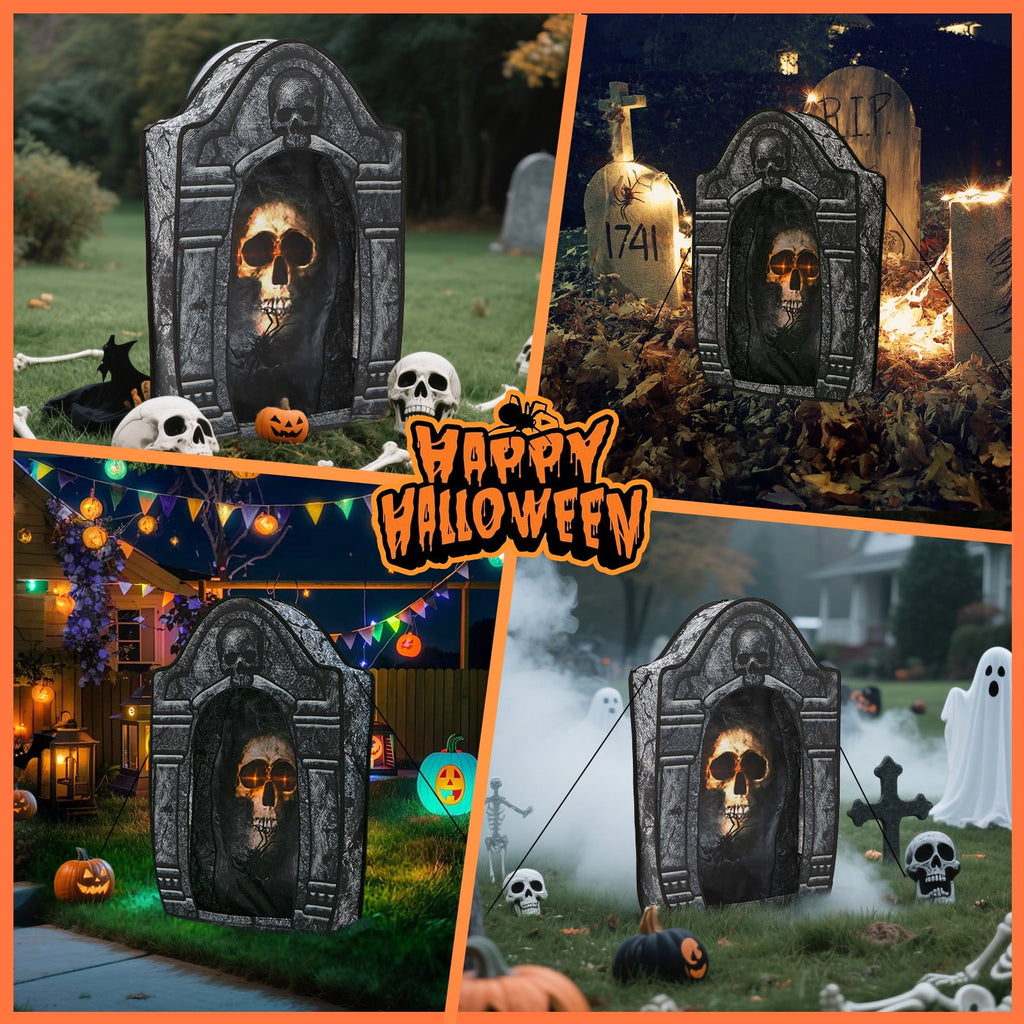 Toiyjofe 3.5ft Large Halloween Tombstone Decoration with LED Skull Eyes, Battery Powered Foldable Graveyard Decor for Lawn, Garden & Haunted House