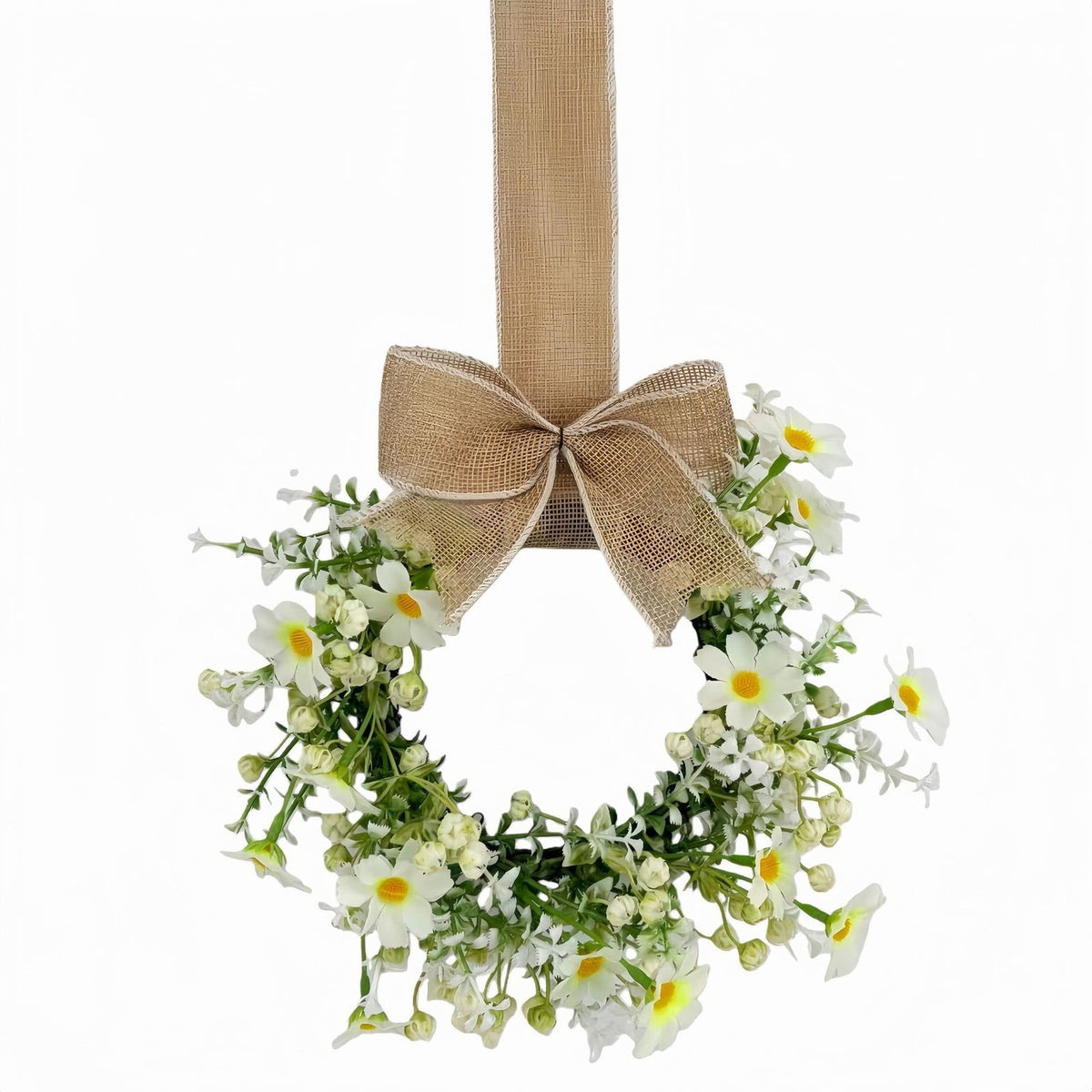 Mini Spring Wreaths, Artificial Daisy Flowers Small Pillar Holder Wreath, Spring Summer Floral Wreath for Candle, Farmhouse, Porch, Front Door, Cabinets, Table Decoration, White