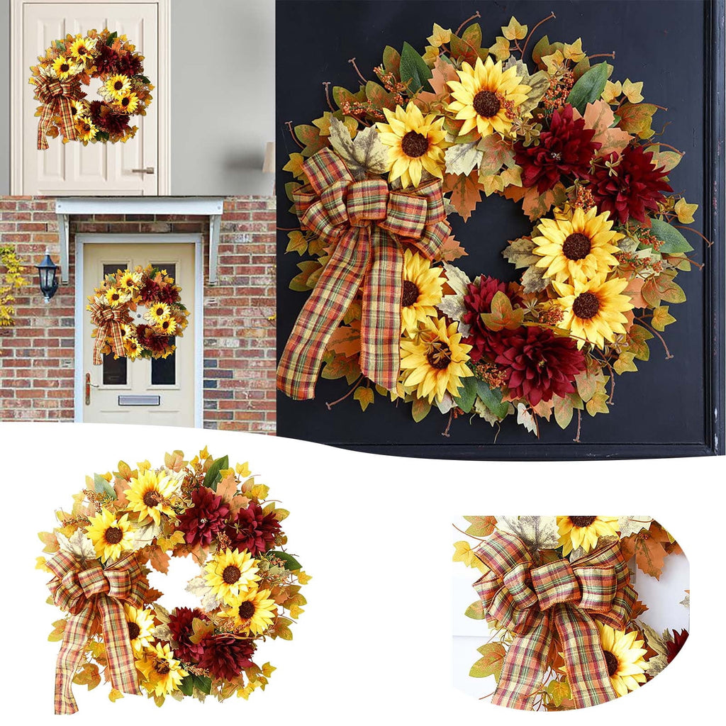 Autumn Wreath 14 Inch Fall Decor for Home Front Door with Artificial Maple Leaf Pumpkin Berry Pinecone Harvest Thanksgiving Halloween Farmhouse Seasonal Decorations Indoor Outdoor,
