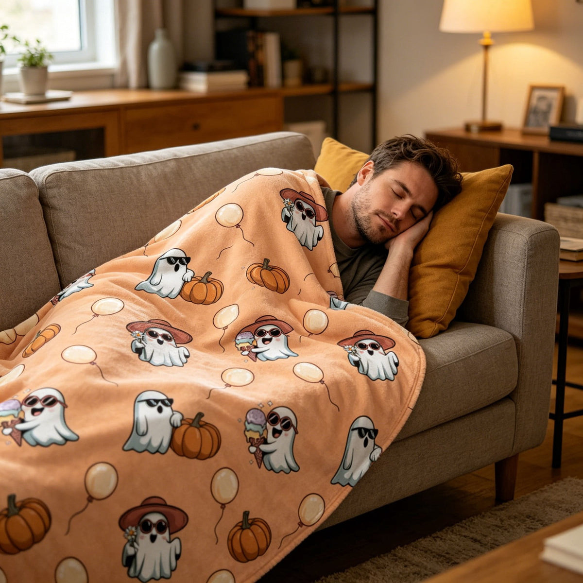 Halloween blanket,Halloween Print Throw Blanket Flannel Soft Cozy Decorative Nap Blanket with Ghost Pumpkin Skull for Office Bedroom Sofa Camping Travel(100x150cm/39x59 Inch),Black