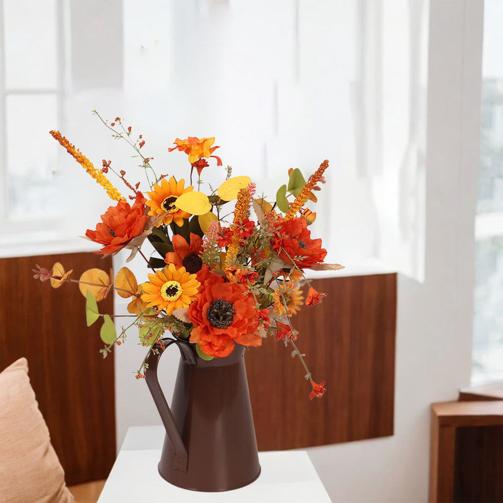 Light Up Sunflower Bouquet Decor - Battery Operated Floral Arrangement Halloween Thanksgiving Table Centerpiece Iron Vase Seasonal Home Gift(A-Not With Lame)