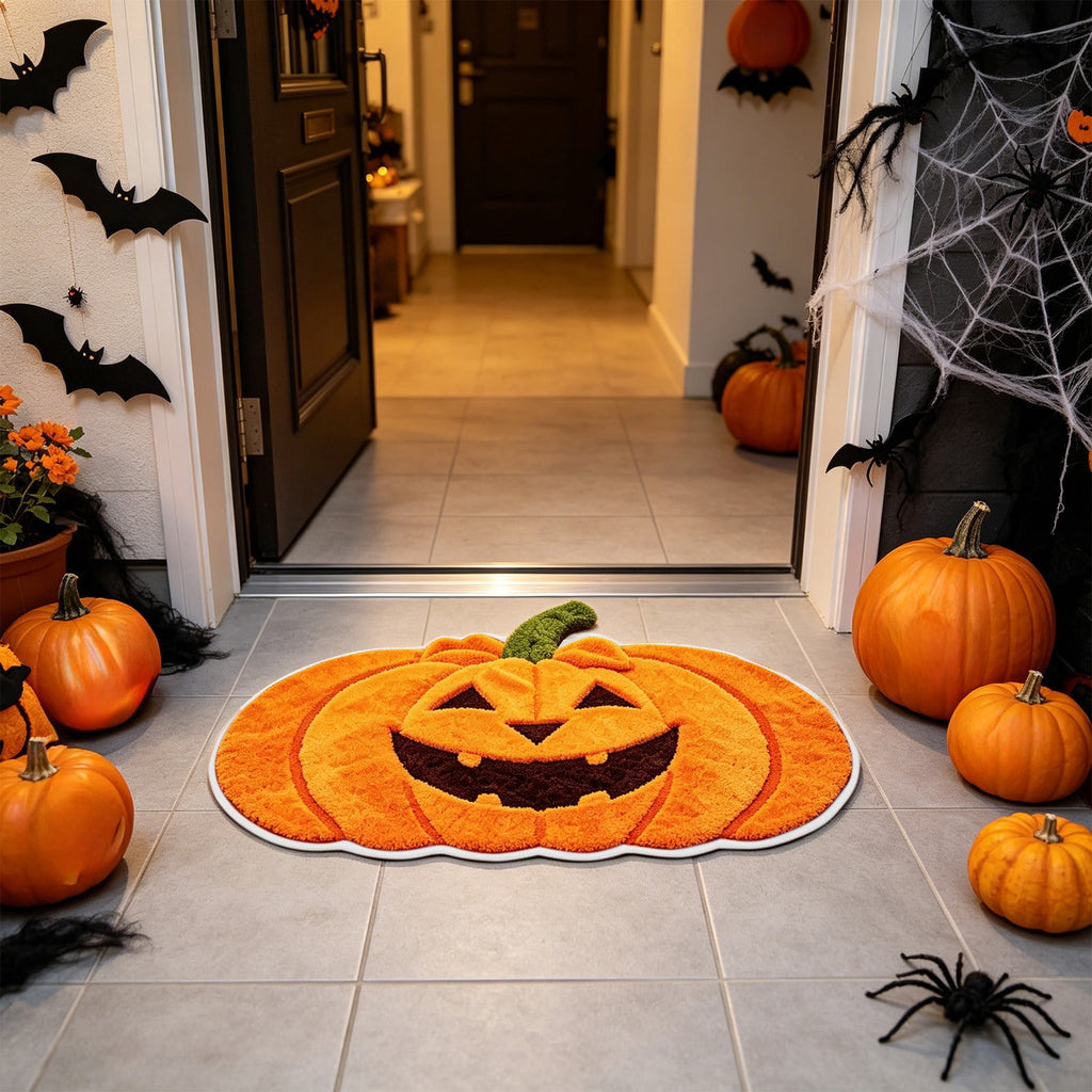 Halloween Door Mat Pumpkin Shaped Non-Absorbent Skidproof Mat 15.75x23.62in Polyester Skidproof & Weather Resistant for Front Door Porch Indoor Outdoor Halloween Door Mat by MPOISVA