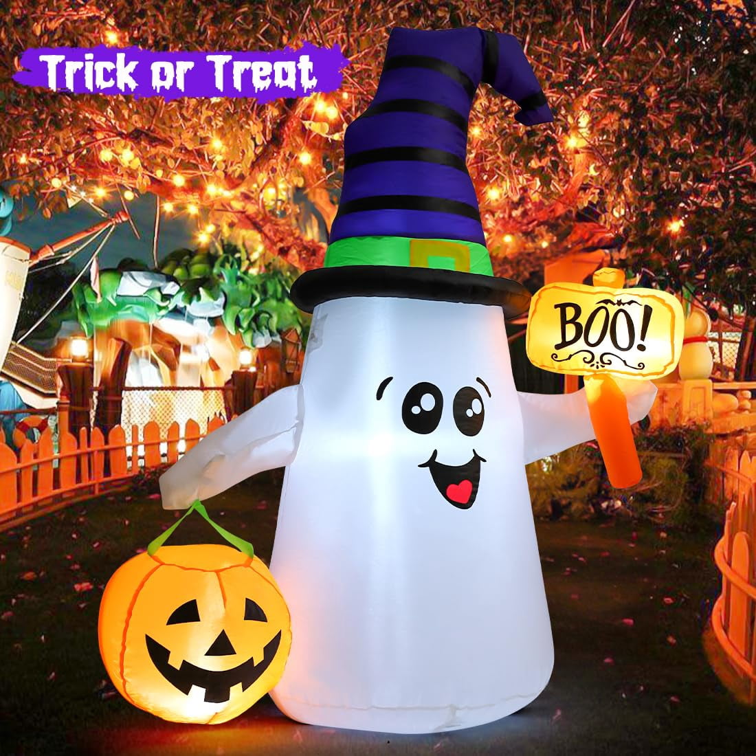 GOOSH Halloween Inflatable 5 FT Blow Up Ghost Inflatable with Pumpkin, Halloween Inflatables Ghost Cute Outdoor Ghost Decorations, Halloween Blow Up Decorations Clearance for Holiday/Garden/Lawn