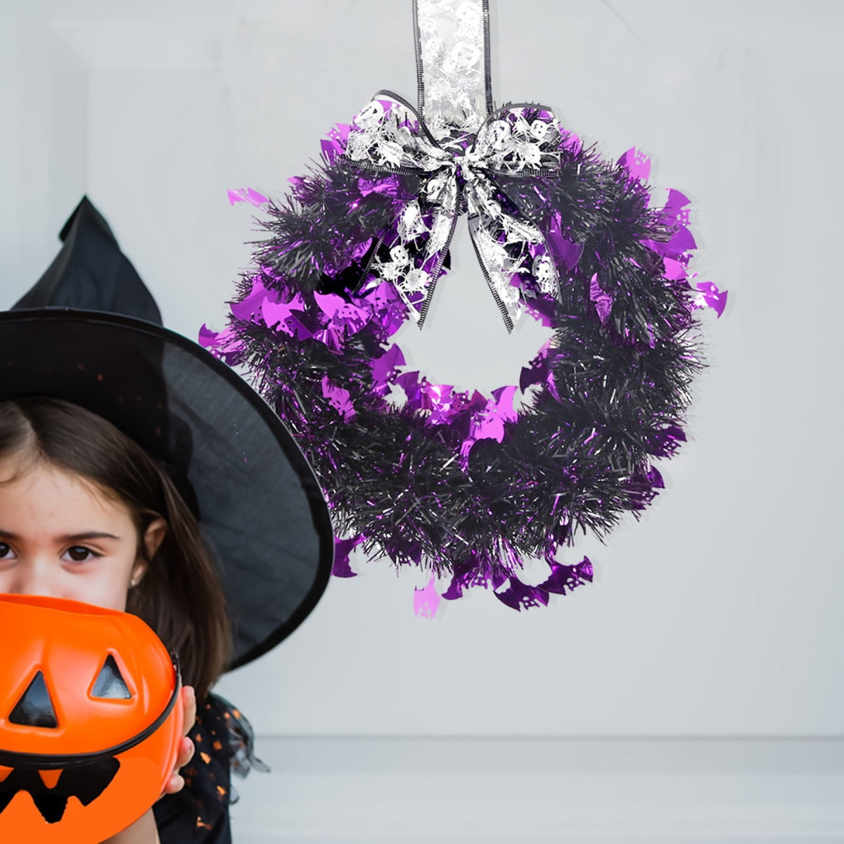 EWSFHUI Halloween Garland Wreath Decoration Halloween Decoration Pendant Home Decoration Halloween Door Wreath(Silver,11.41 * 20.27 in)