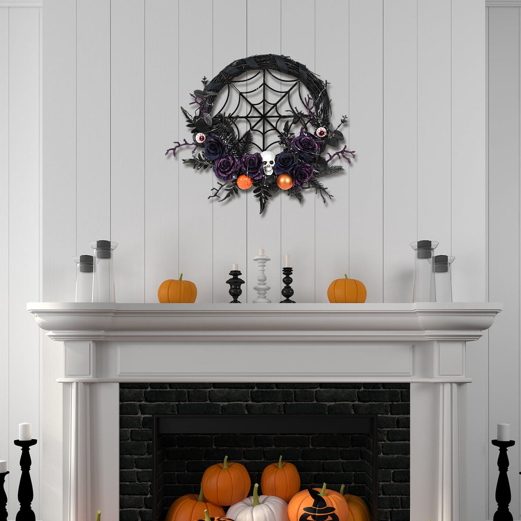 YIKA Halloween Decoration Halloween Ghost Festival Purple Simulation Skull Pumpkin Horror Scene Decoration Wreath F3Halloween Yard Decor