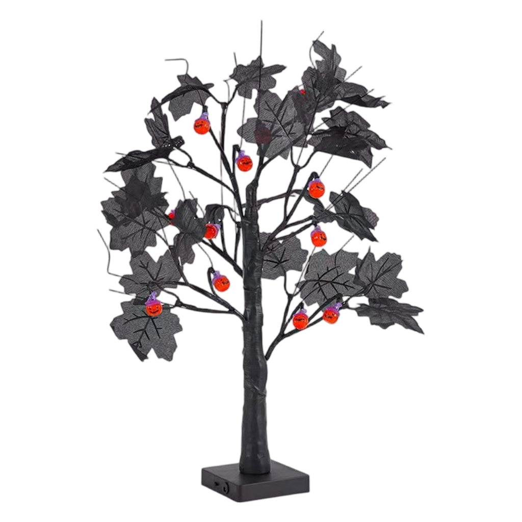 300Pack Black LED Halloween Tree Light, 23.62 in Ghost Pumpkin Bat Desktop Ornament for Home Decor, Table Decor, Office Desk Shelf Display