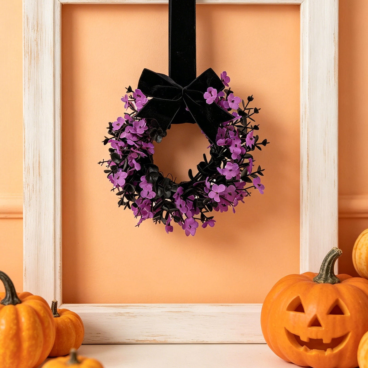 Halloween Star Shaped Bow Wreath for Window Door Display, Autumn Festival Artificial Wreath Decor