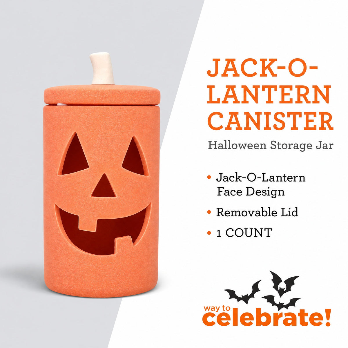 Ceramic Jack-o'-Lantern Jar, Orange, 8", Halloween by Way To Celebrate