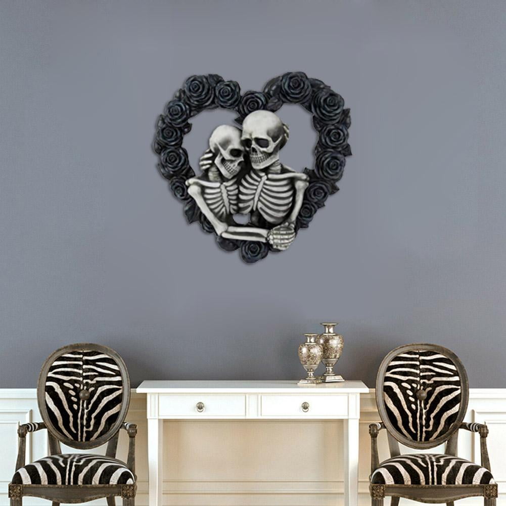 Heart-shaped Skeleton Wreath Thanksgiving Halloween Decoration Craft Door Q6A5