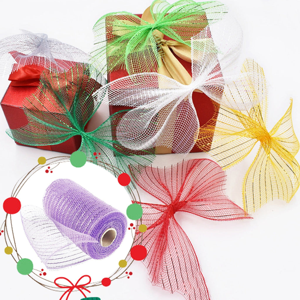 15cm x 10 Yard Poly Decorating Mesh Ribbon with Metallic Foil Each Roll for Wreaths, Swags Bows Wrapping and Decorating Projects-1 Roll