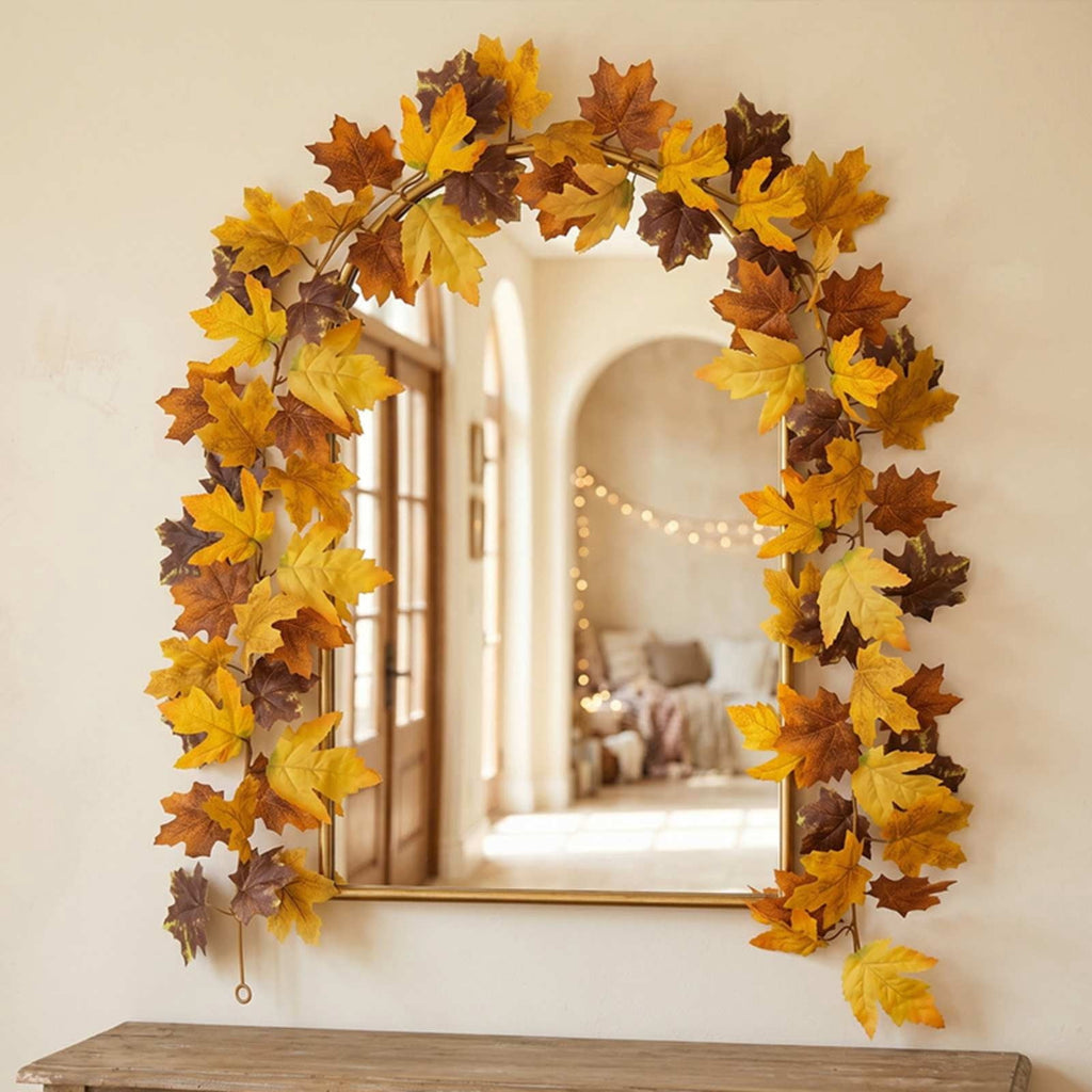WKSCLPAI Halloween Maple Leaf Garland, Fall Vine Wreaths for Autumn Festivities Decor,Seasonal Garlands for Home,Halloween & Fall Decorations