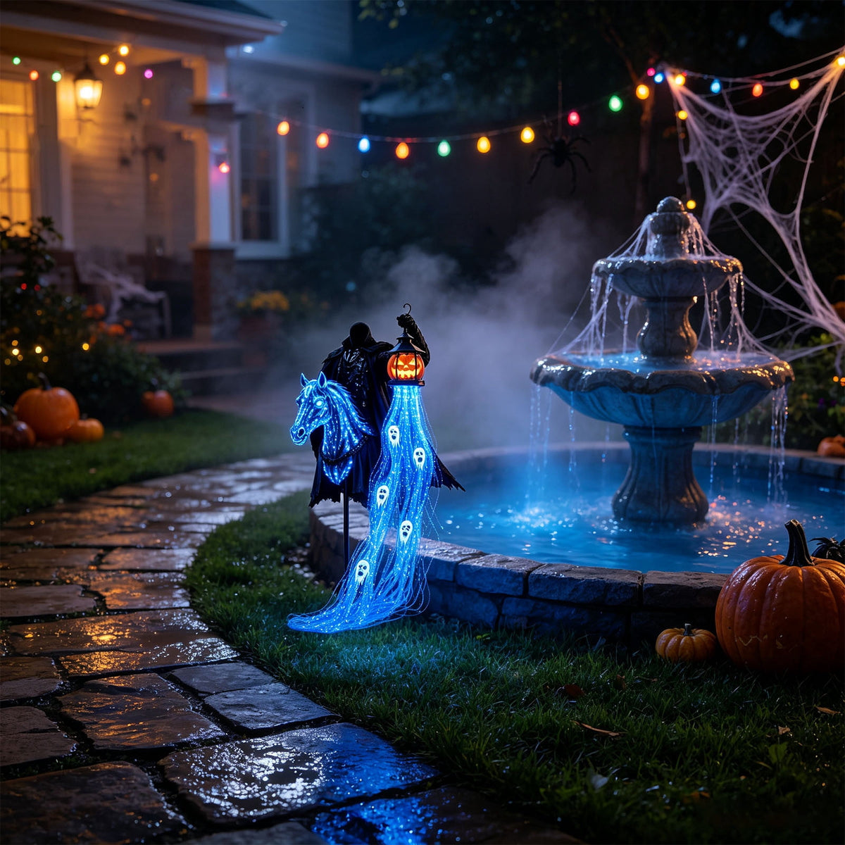 Solar Halloween Metal Moon Black Cat Garden Stake with LED Pumpkin Lantern, Light Up Star Bat Yard Decor Stake, Spooky Outdoor Lawn Pathway Halloween Decoration