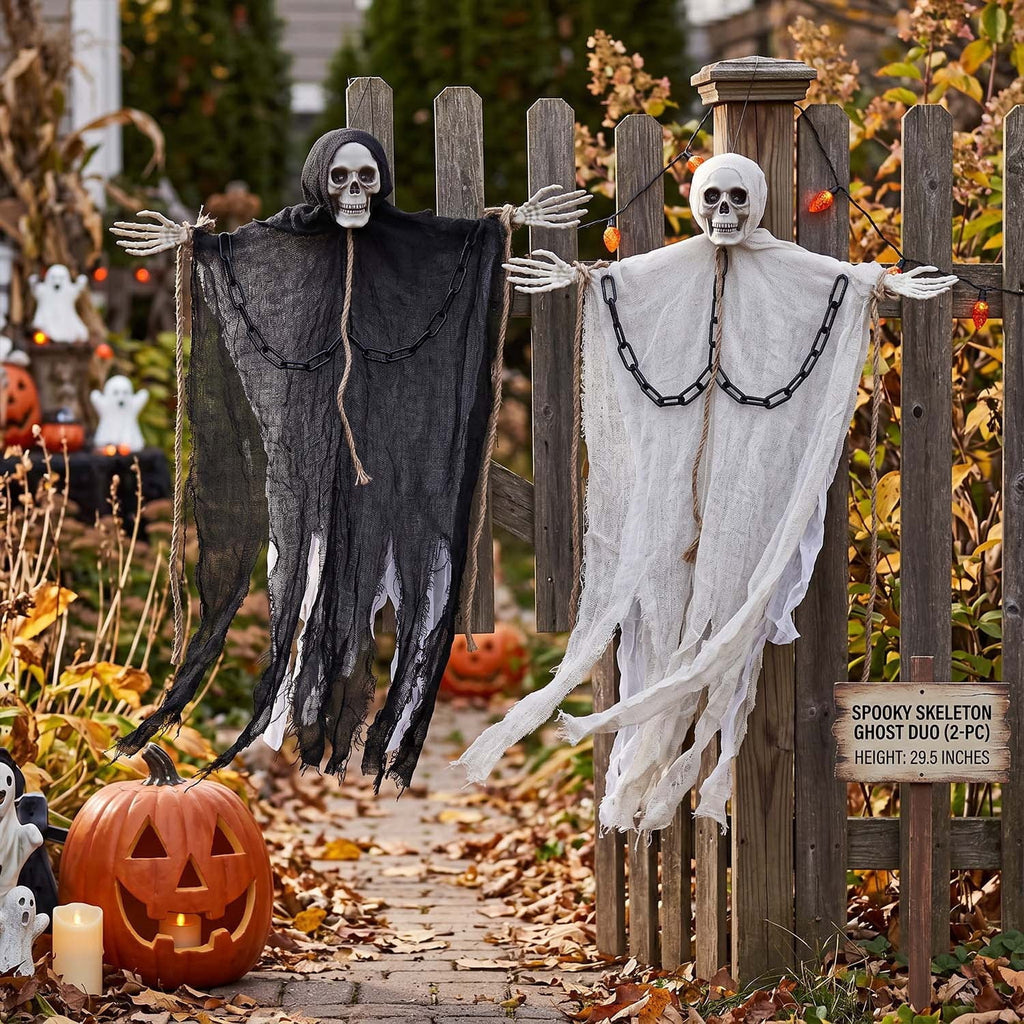 Ayieyill 2Pcs Hanging Ghost Skeleton Decorations, Spooky Halloween Decor for Outdoor Yard Haunted House Party
