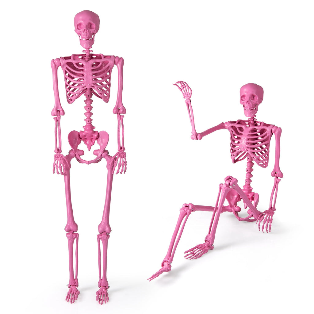 Costway 5.5 FT Poseable Halloween Skeleton Life-Size Decoration with Built-in Lights Green