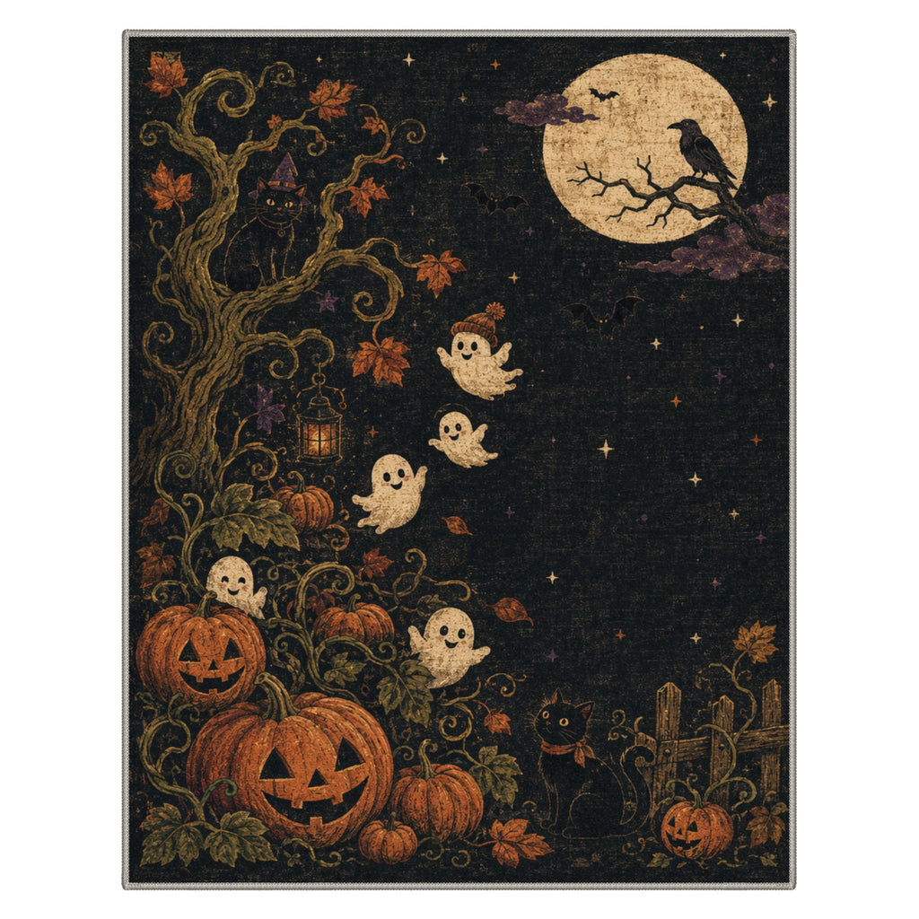 GENIMO 5'x7' Halloween Area Rug for Living Room, Washable Non Slip Soft Vintage Pumpkin Indoor Rug for Bedroom Dining Room Home Office, Antique Moss