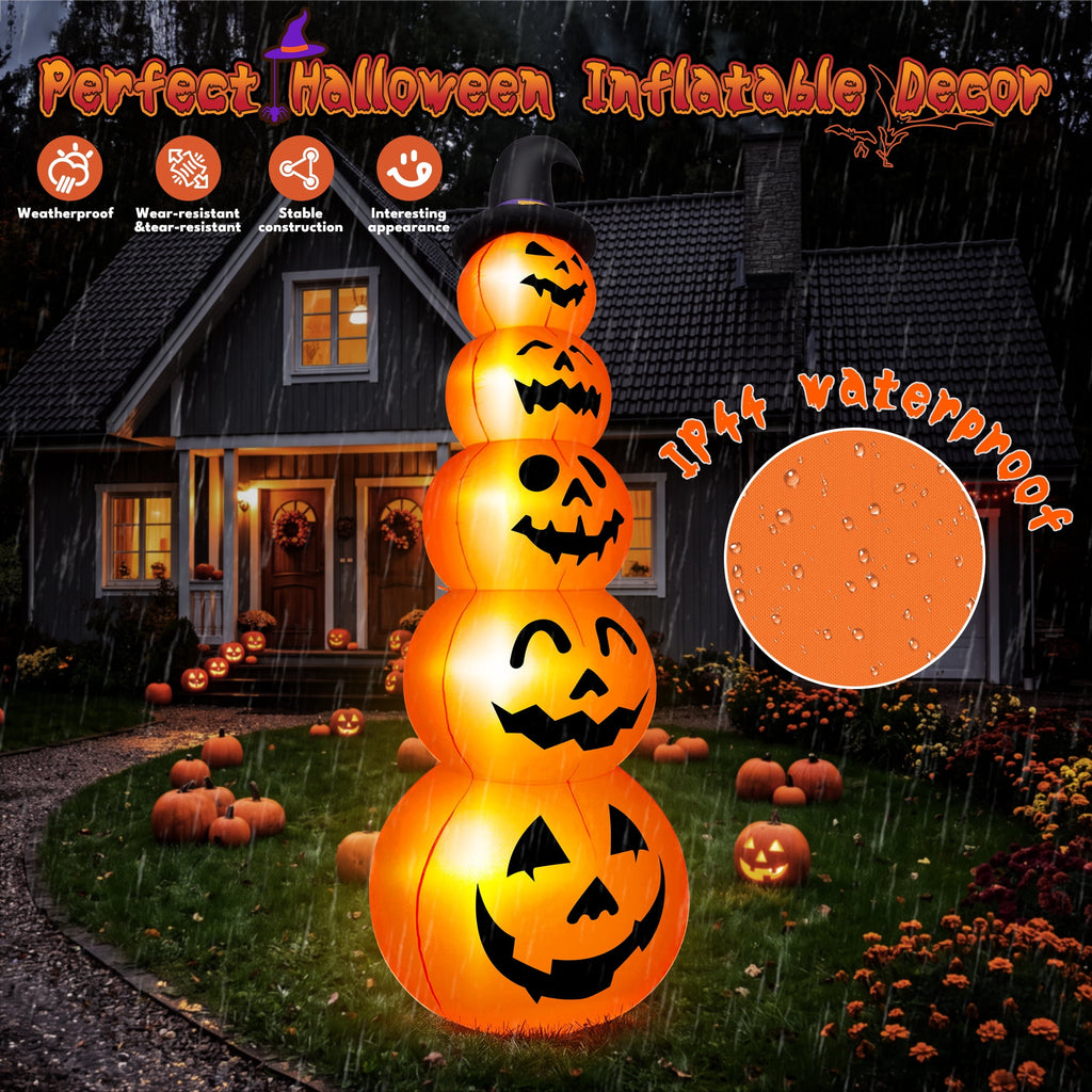 Yexmas 10ft Halloween Inflatable Pumpkins Outdoor Decor with Black Cat Tombstone and Spectre,Built-in LED Lights,for Halloween Party,Yard,Garden,Lawn