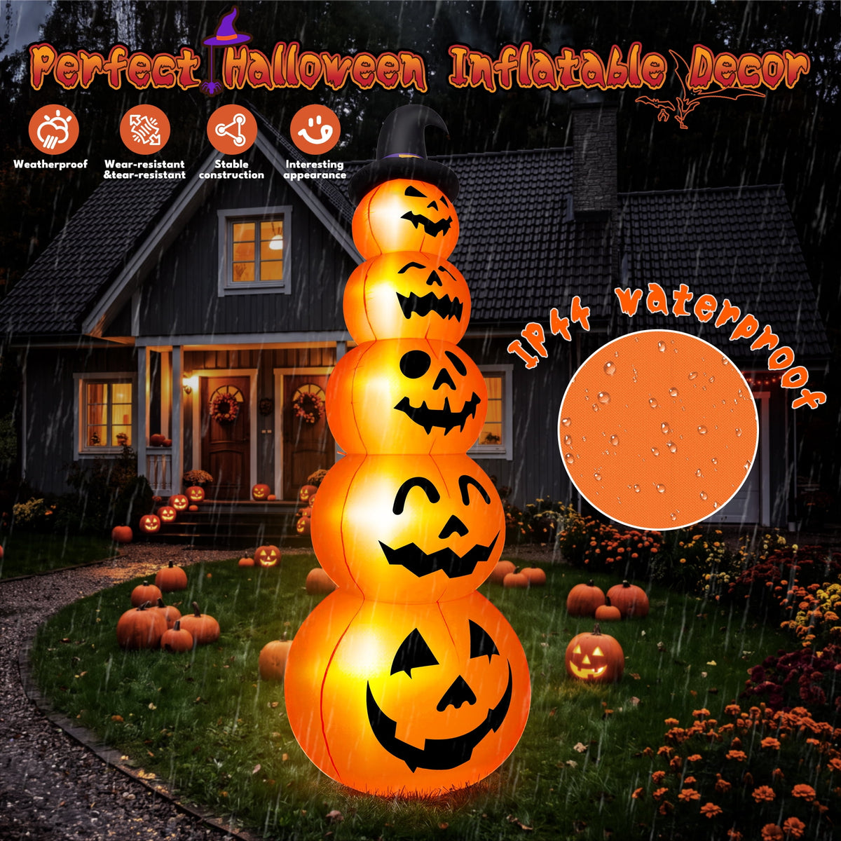 Yexmas 10ft Halloween Inflatable Pumpkins Outdoor Decor with Black Cat Tombstone and Spectre,Built-in LED Lights,for Halloween Party,Yard,Garden,Lawn