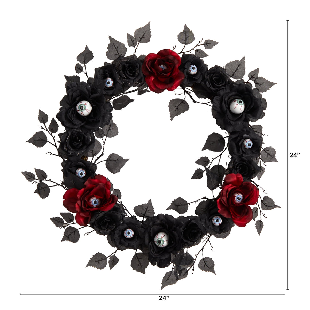 Nearly Natural 24in. Eyeball Rose Halloween Artificial Wreath