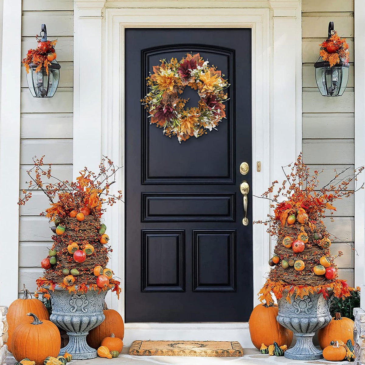 Under $15! Wreaths for front Door Kingtowag Artificial Floral Wreath, Simulation Plant Pastoral Style Door Hanging Decoration Poppy Fruit, Greenery Wreath for Porch, Window, Home, Farmhouse