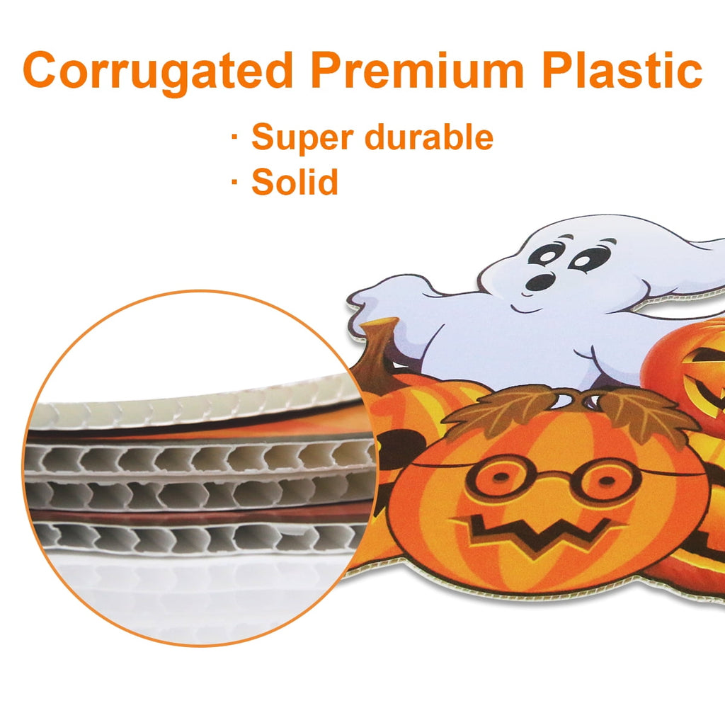 GameXcel Halloween Decorations Outdoor Yard Signs with Stakes, 34.8 in Tall Vertical Pumpkin and Ghost Decor, Weather-Resistant, 2 Count