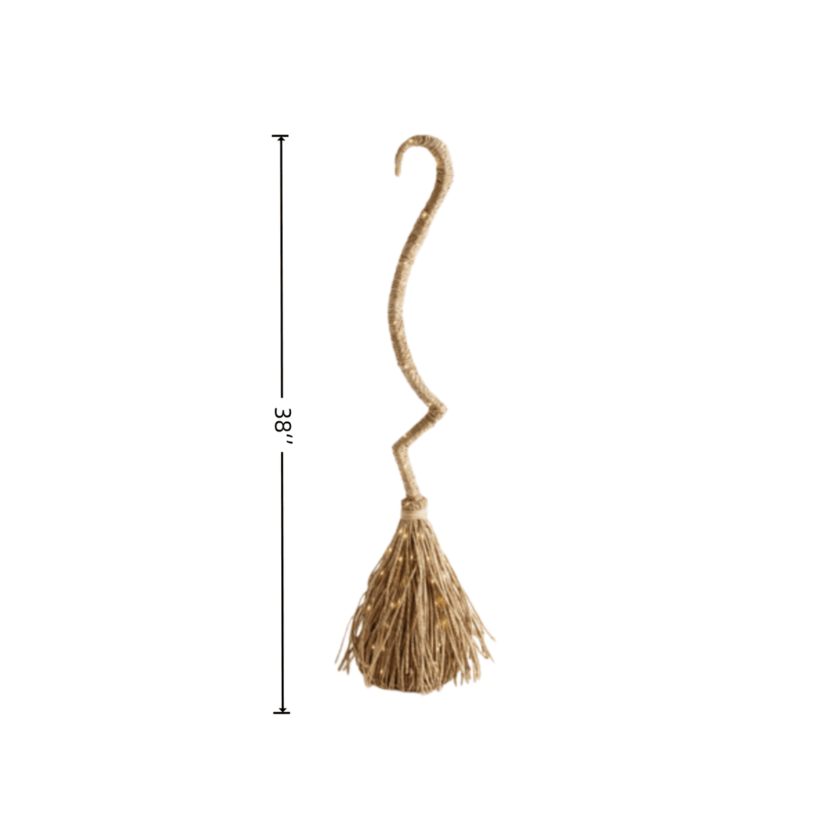 Halloween Decorations, Lighted Witch Broom, Handmade Witches Broom with String Lights, Rustic Fall Indoor Outdoor Halloween Decor for Porch, Yard, Front Door, 38"