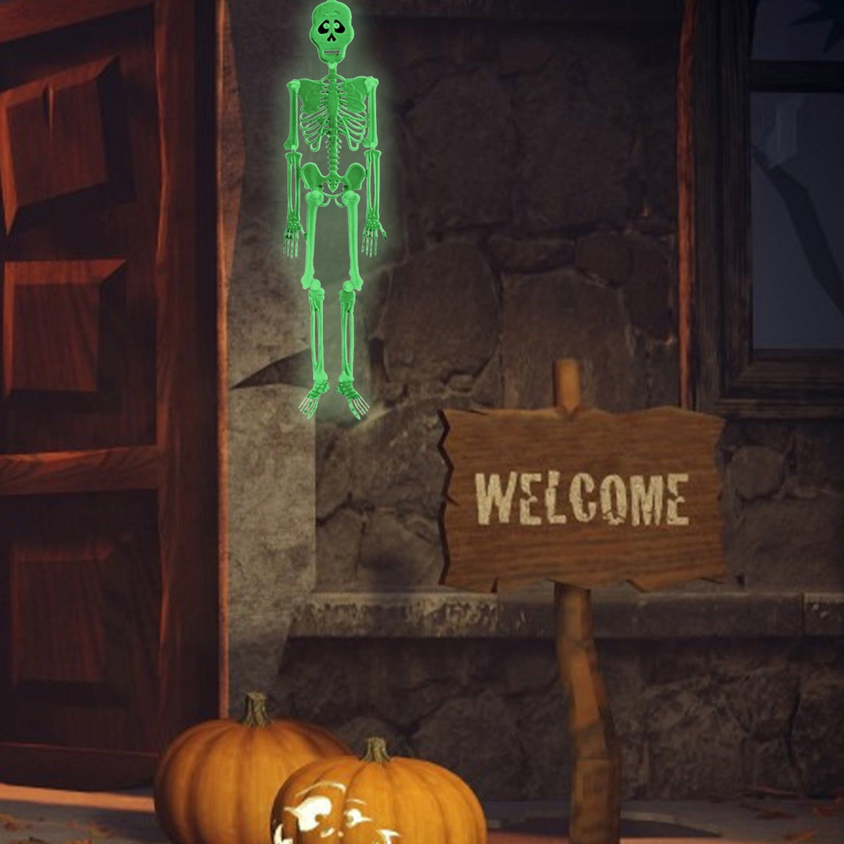 Matoen 12inch Halloween Luminous Skeleton Full Body Realistic Bones with Movable Joints for Halloween Indoor and Outdoor Decoration