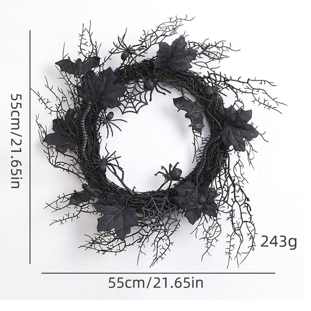 Halloween Door Wreath with Leaves and Red Roses, Halloween Wreath for Front Door, Branch Red Rose Wreath Halloween Decorations for Indoor Window Party Wall Home,20x20 Inch