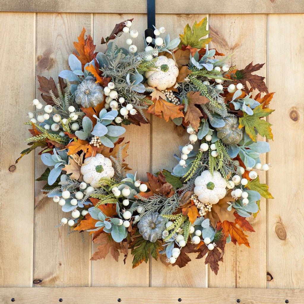 Summercome Fall Wreath for Front Door, Autumn Pumpkin Wreath Halloween Thanksgiving Wreath Door Hanging Party Decoration Home Relaxed Decor Inside Outside Wreath Window Garland Yard Indoor Outdoor, 20