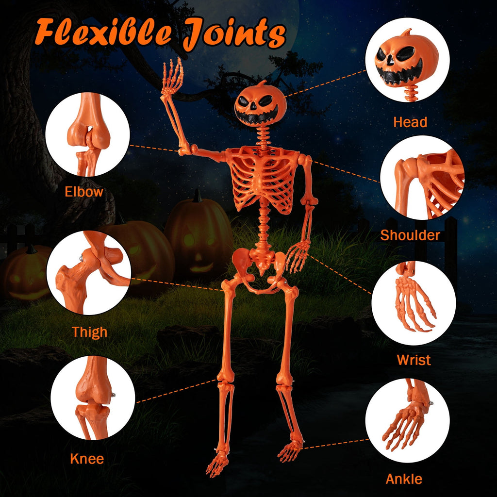 Costway 5.5 FT Poseable Halloween Skeleton Life-Size Decoration with Built-in Lights Green