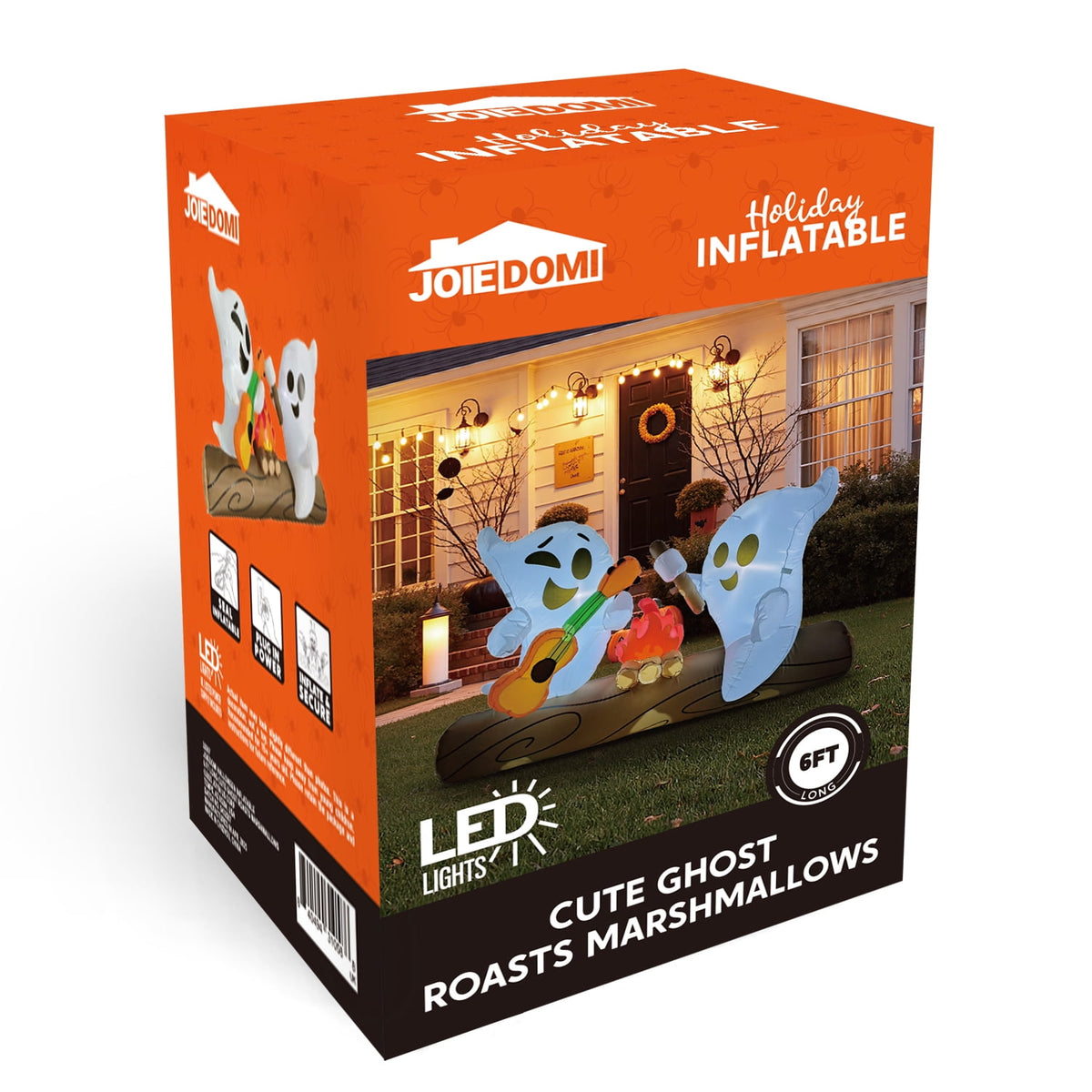 Joyfy 5ft Halloween Inflatables Light up Cute Ghost,Blow Up Ghost Lift Pumpkin Candy Bag with Build-in LEDs for Yard Decorations