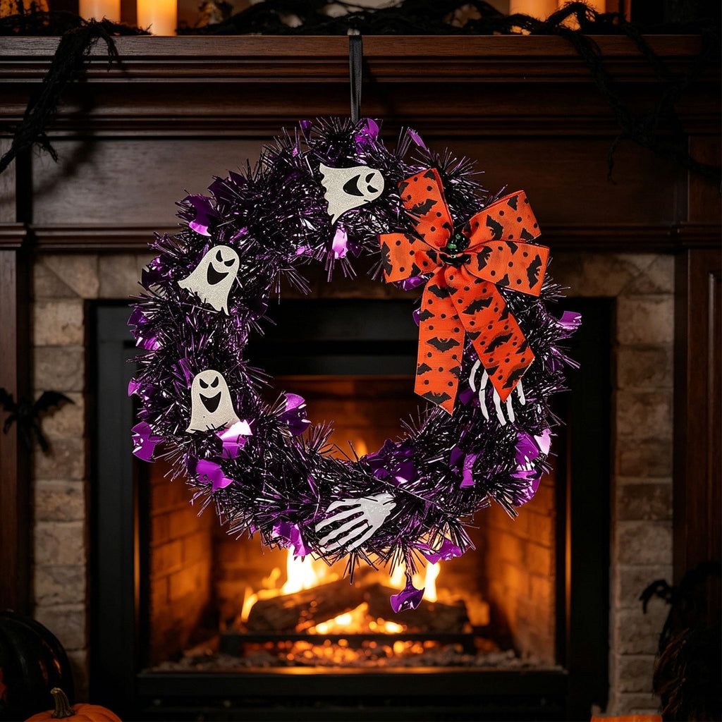 Hotyverty Halloween Wreath for Front Door, 13.77 Inch, Skull With Black Bow Wreath Halloween Decorations For Covered Outdoor Door & Farmhouse Gothic Home Ornament