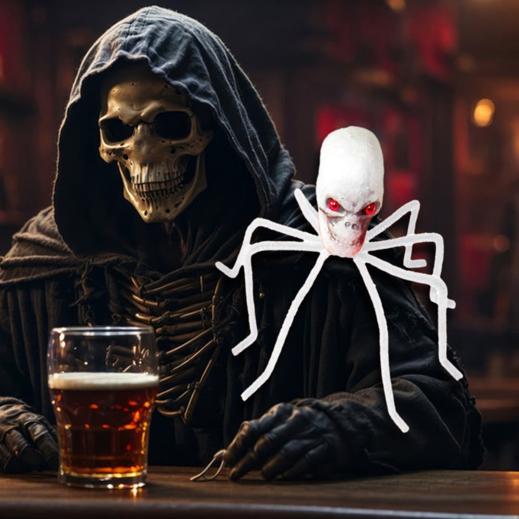 Halloween Skull Head Spider Decoration 11.81inch Creepy Skeleton Spider Decoration with Crossed Bones ABS Plastic Indoor Outdoor Party Layout Supply for Spooky Scene Decor