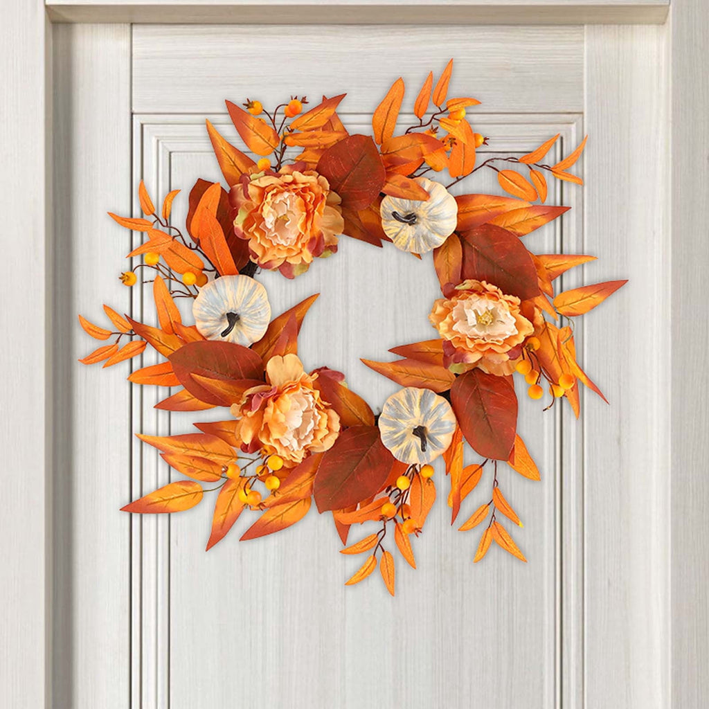 YIKA Halloween Decoration Fall Peony And Pumpkin Wreath Colorful Decorative Garland Home Decoration And Ornaments Suitable For Decoration In Multiple Scenarios F3Halloween Yard Decor