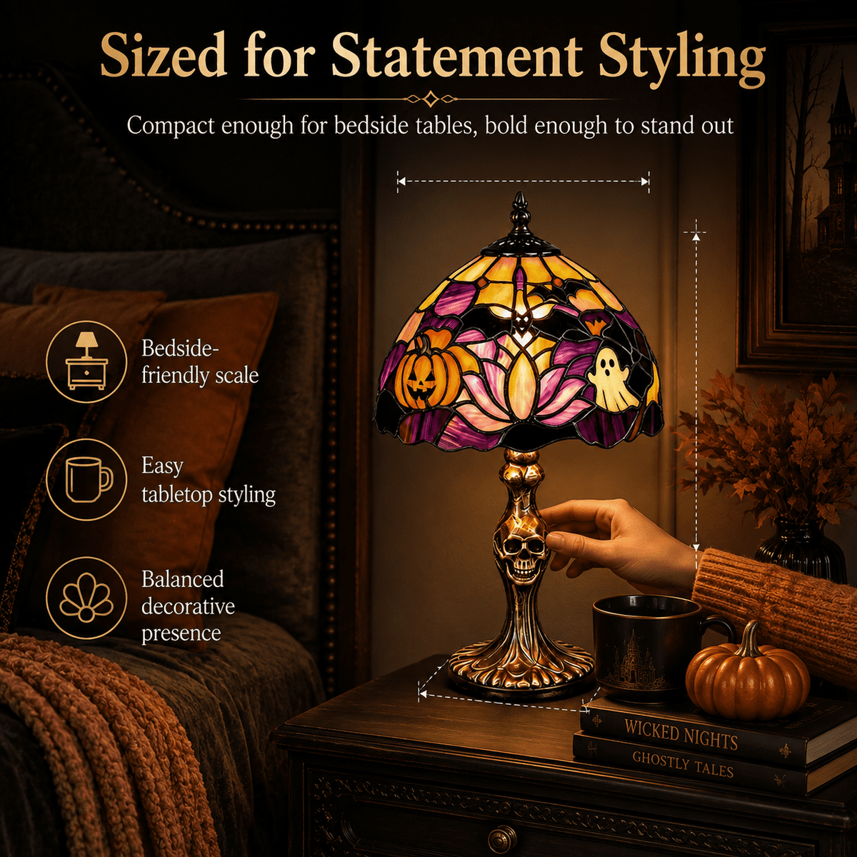 Diceymbol 11.81 Inch Halloween Ghost Night Light, Witch Hat Ghost Lamp with Jack O Lantern, Halloween Decorations Indoor for Table Mantel Party Decor