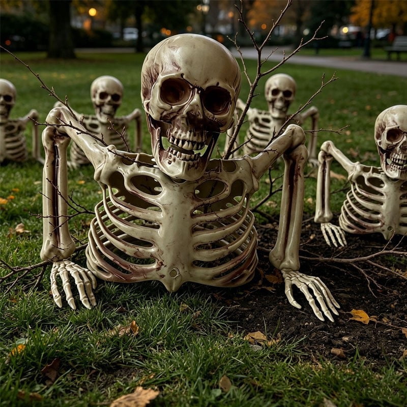 Halloween Ground Breaker Plastic Half Body Skeleton Decor Outdoor Yard Lawn, 8.66 × 9.45 in