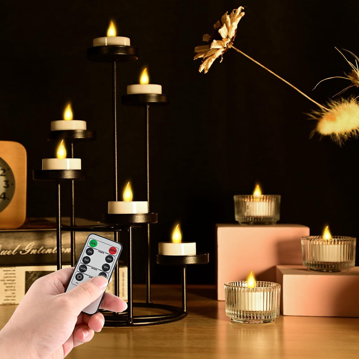 24PCS LED Tealight Candles with Remote Timer, Battery Operated Flameless Tea Light Candles, Fake Flickering Votive Candles for Home Centerpiece Table, Anniversary, Party, Halloween, Ramadan Decor