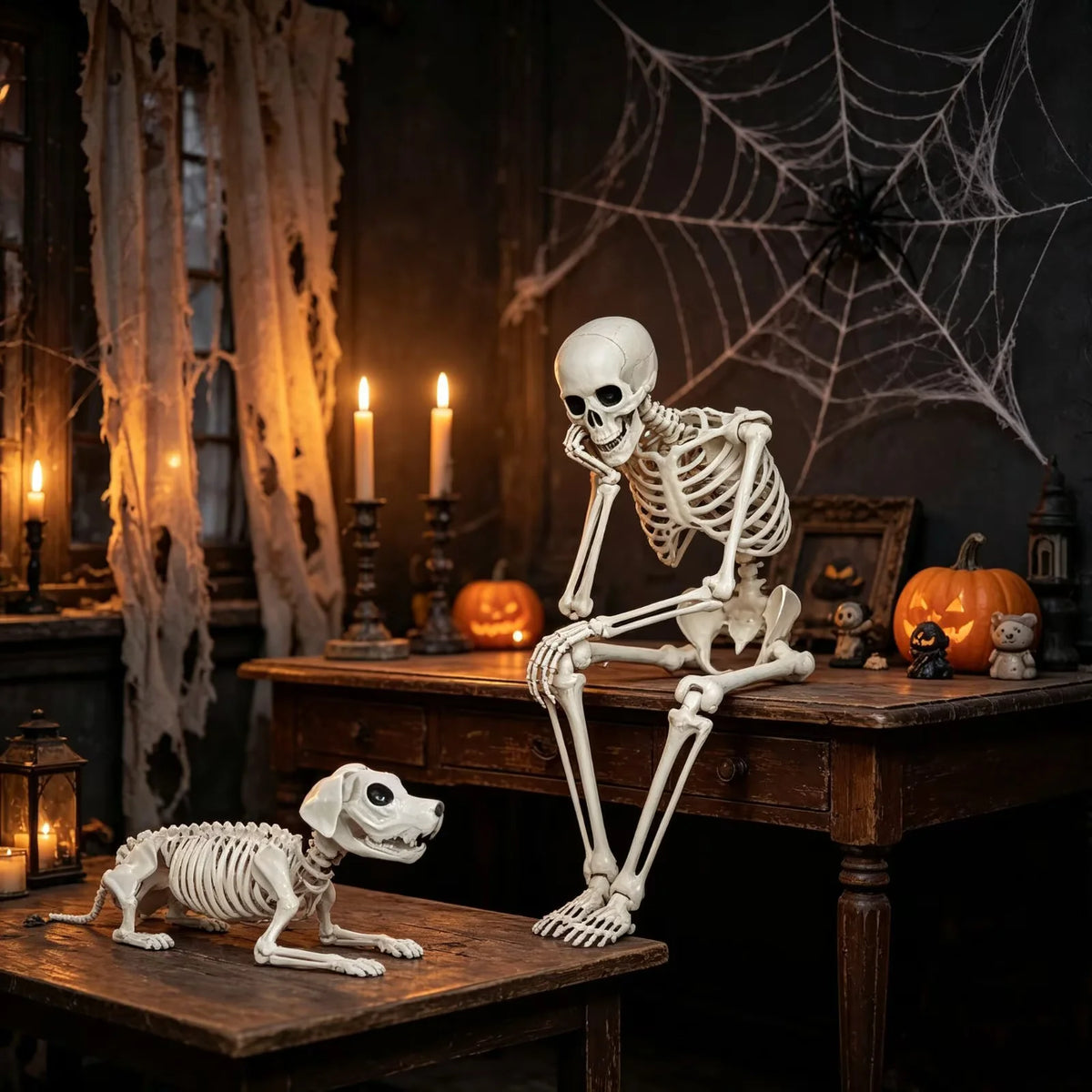 Seravin 2pcs Skeleton and Dog Skeleton Halloween Decorations Posable Skeletons Halloween Decorations Indoor Outdoor