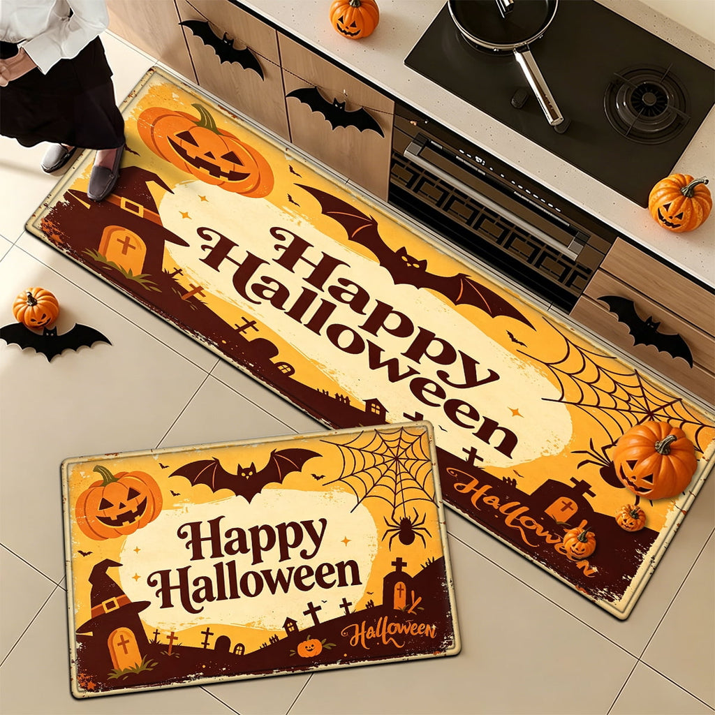 YIMEIS Halloween Orange Pumpkin Lantern Soft Non-slip 1Pc Flannel Mat and Kitchen Rugs,16''x24'',for Bathroom Entryway Bedroom