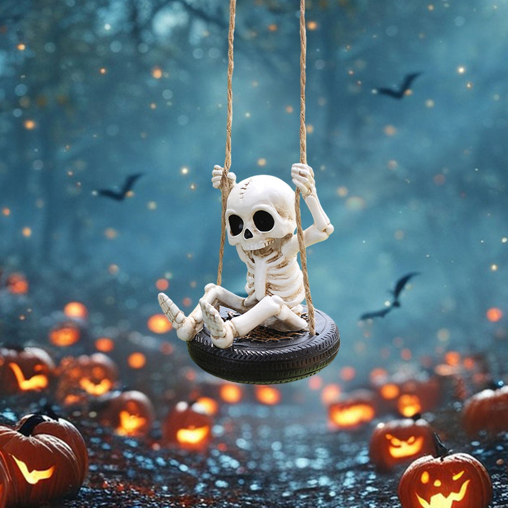 Zatoumnr Skeleton on Tire Swing Sculpture, Creepy Outdoor Hanging Accent for Halloween Porch and Yard