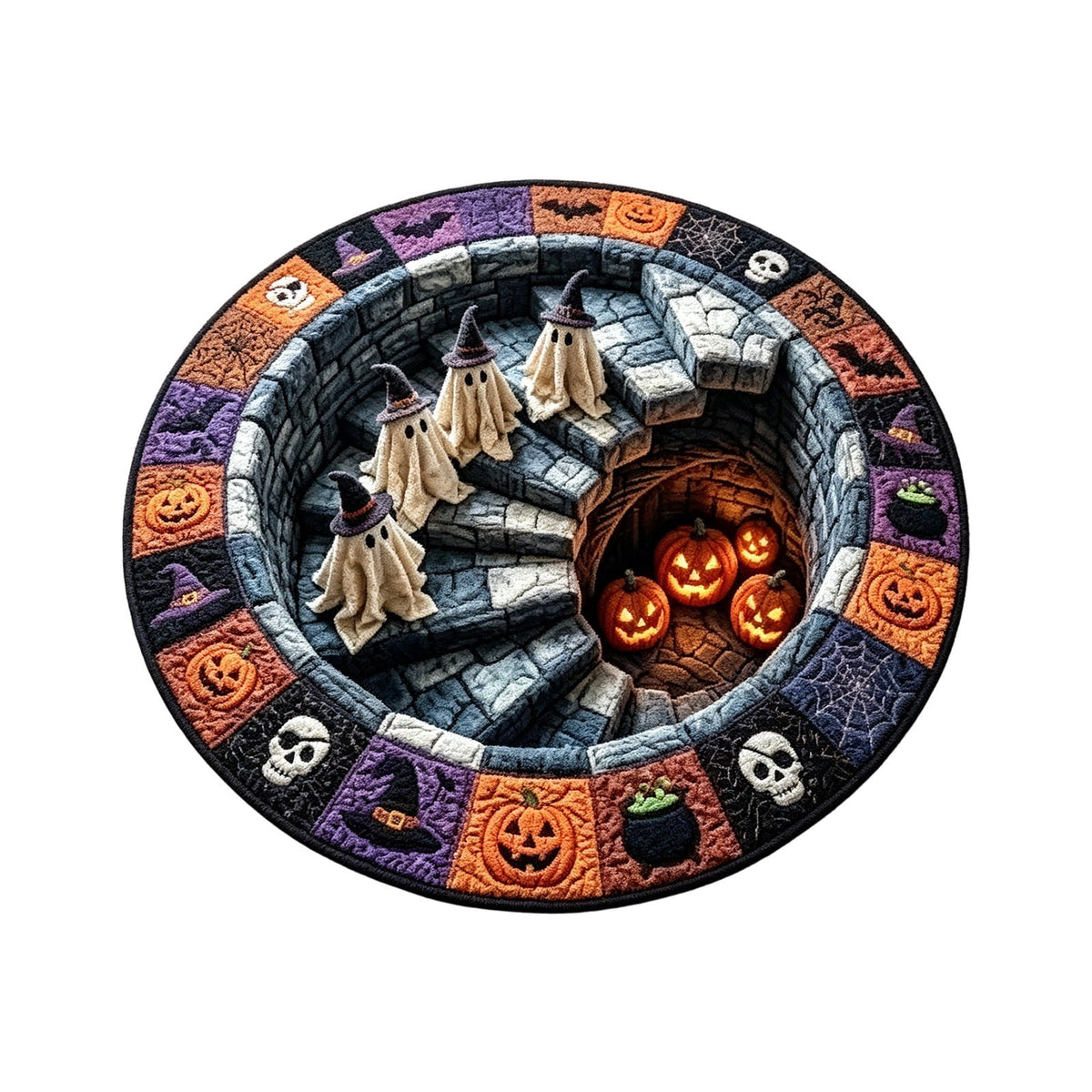 3D Optical Illusion Halloween Round Rug – Spooky Ghost Pumpkin Design, Non Slip Rubber Backing Doormat for Entryway Bedroom, Machine Washable Floor Mat Home Decor