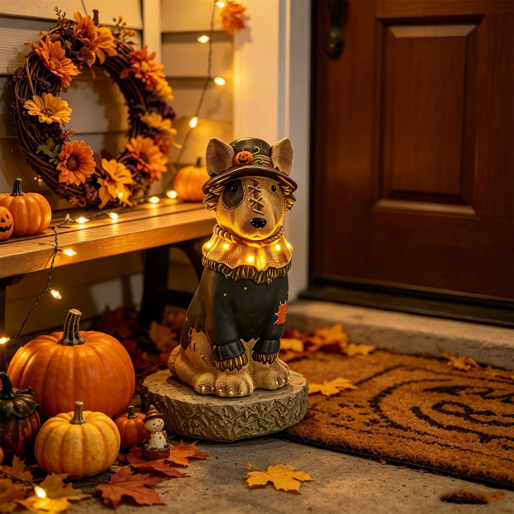 2026 New Halloween Light‑Up French Bulldog Figurine, Shark Outfit Dog Statue with Glowing Pumpkin, Waterproof Resin Table Holiday Decorations, Cute Spooky Halloween Decorations for Porch Yard Home