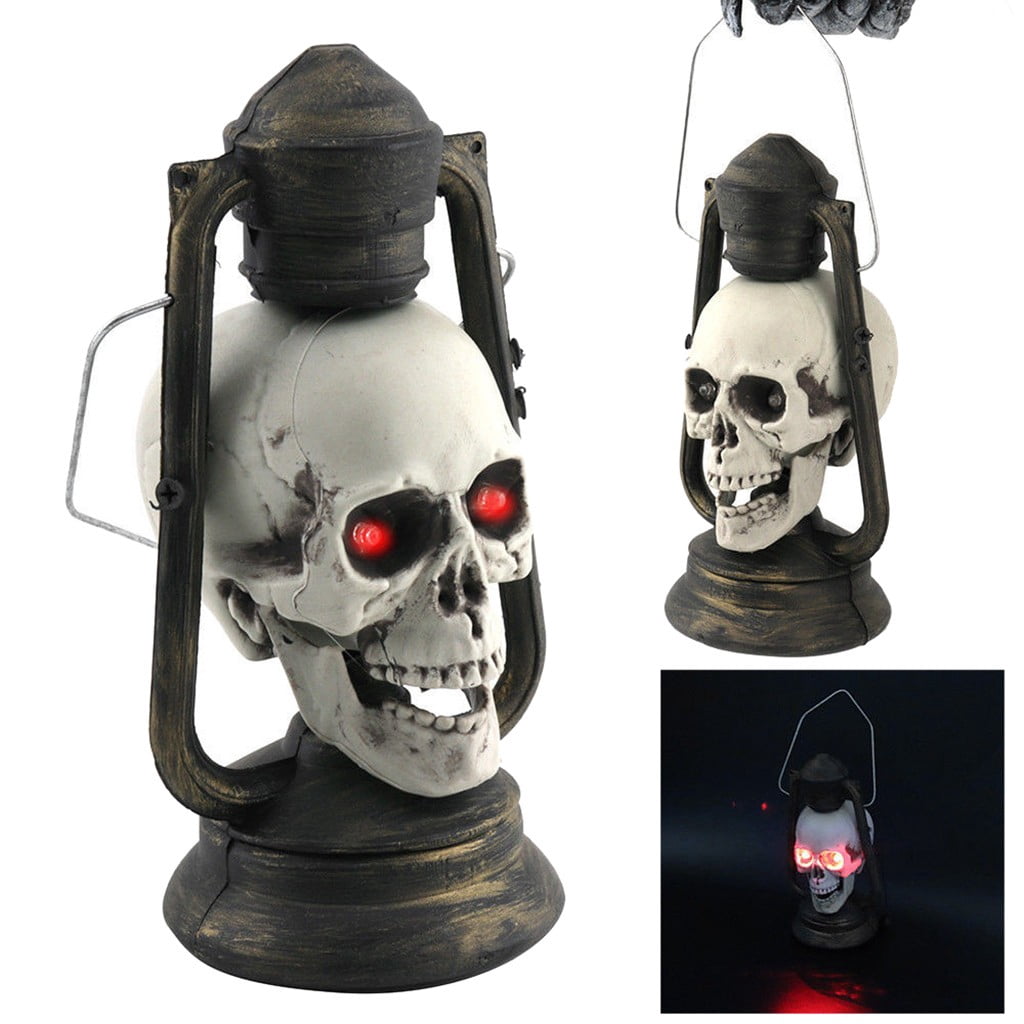 Pyaiiner Halloween Skull Lantern with LED Lights Red Eyes Glow in The Dark Skeleton Decor for Spooky Porch Yard and Party Displays