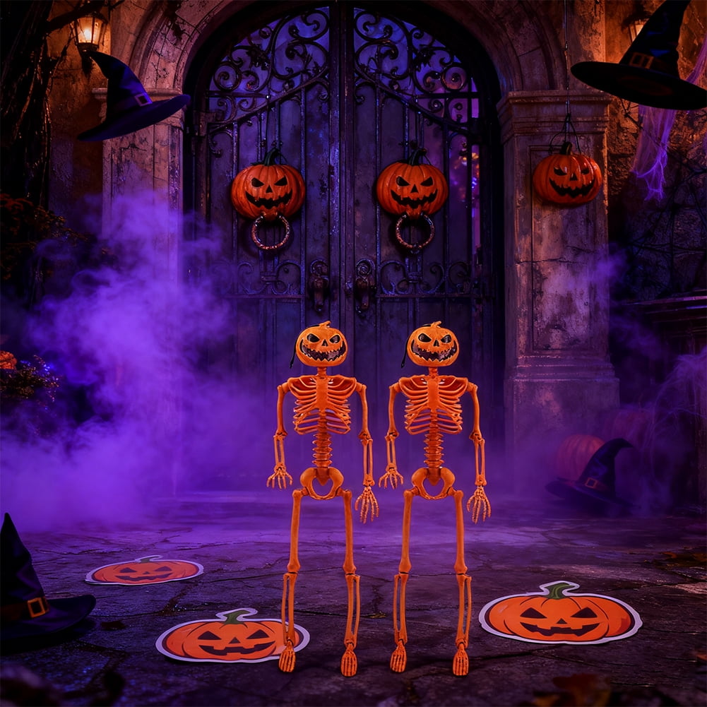 2Pcs 15" Halloween Pumpkin Skeleton for Yard Garden Props Halloween Party Decor