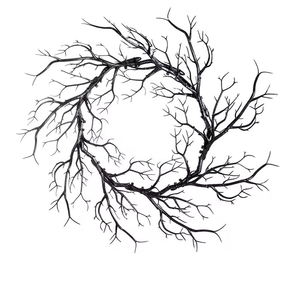 Plastic Twig Wreath for Front Door Halloween Decor, Indoor Outdoor Hanging Ornament with Spooky Vibe