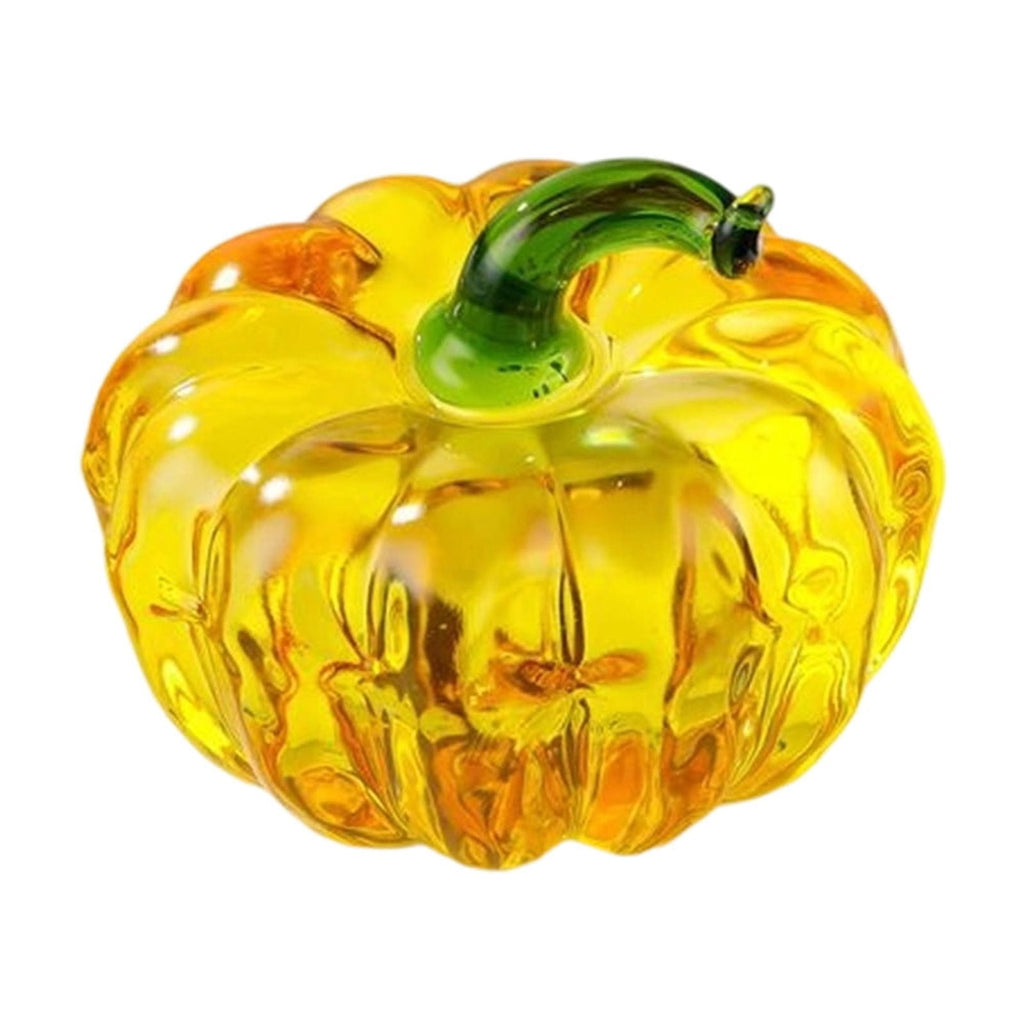 Fall Decor Mini Blue Hand Blown Glass Pumpkin Figurine Transparent Crystal Pumpkin with Green Stem Art Glass Fruit Tabletop Decor for Home Office Shelf Thanksgiving Halloween Gift