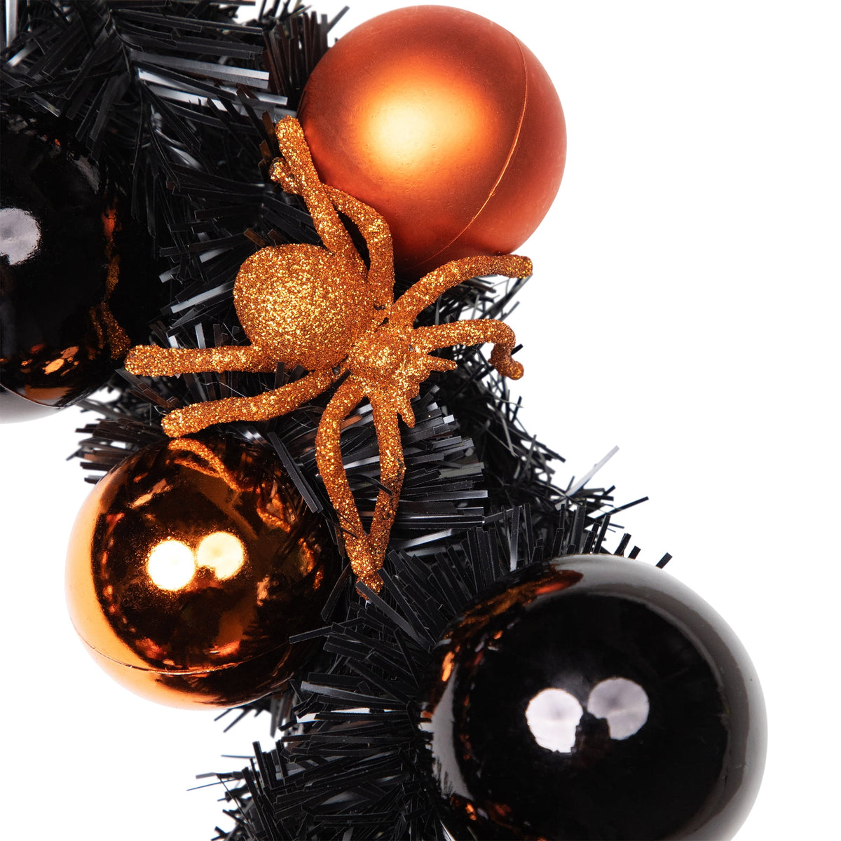 Northlight Spiders and Ornaments Small Tinsel Halloween Wreath - 18" - Orange and Black - Unlit