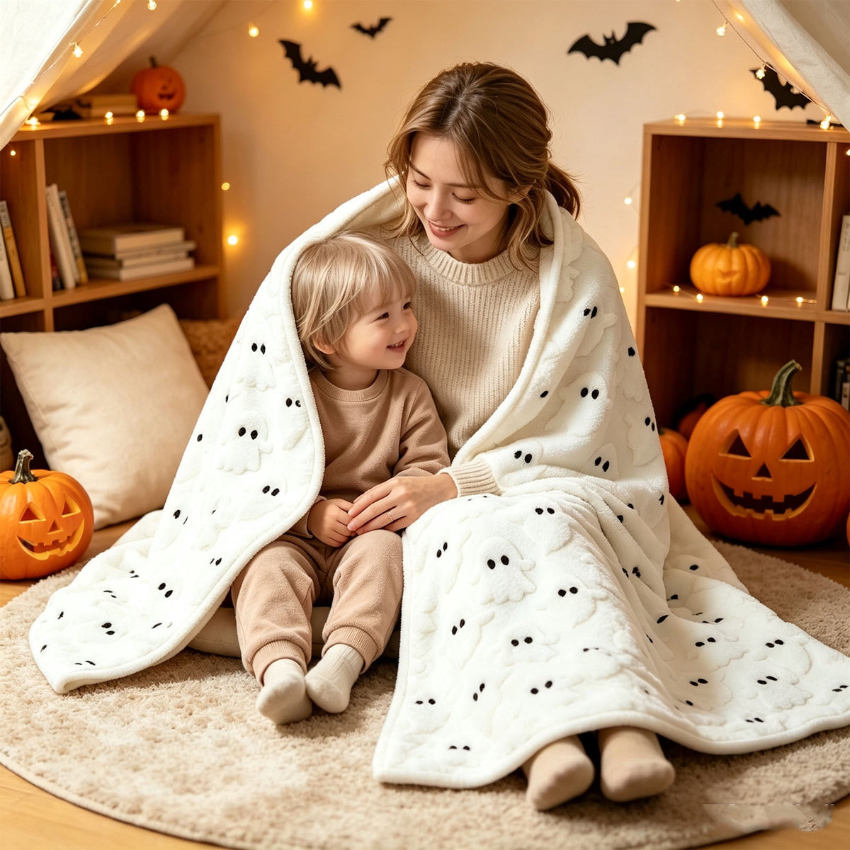 Halloween blanket,Halloween Print Throw Blanket Flannel Soft Cozy Decorative Nap Blanket with Ghost Pumpkin Skull for Office Bedroom Sofa Camping Travel(100x150cm/39x59 Inch),Black