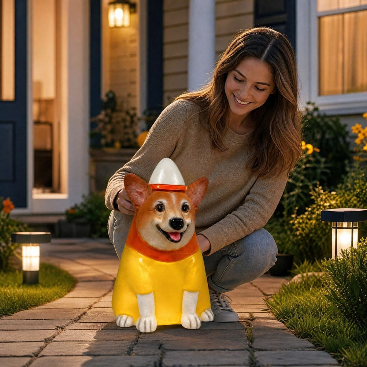 2026 New Halloween Light‑Up French Bulldog Figurine, Shark Outfit Dog Statue with Glowing Pumpkin, Waterproof Resin Table Holiday Decorations, Cute Spooky Halloween Decorations for Porch Yard Home